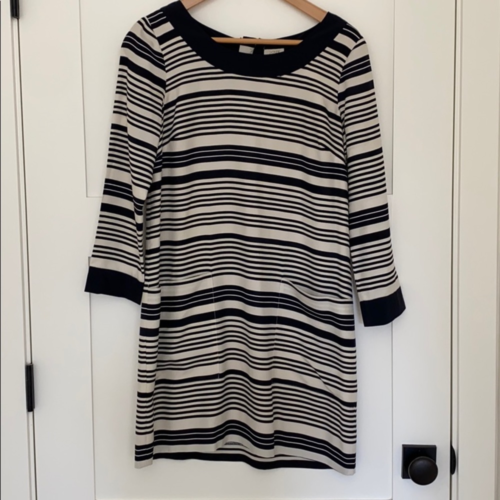 Jcrew navy and ivory silk shift dress